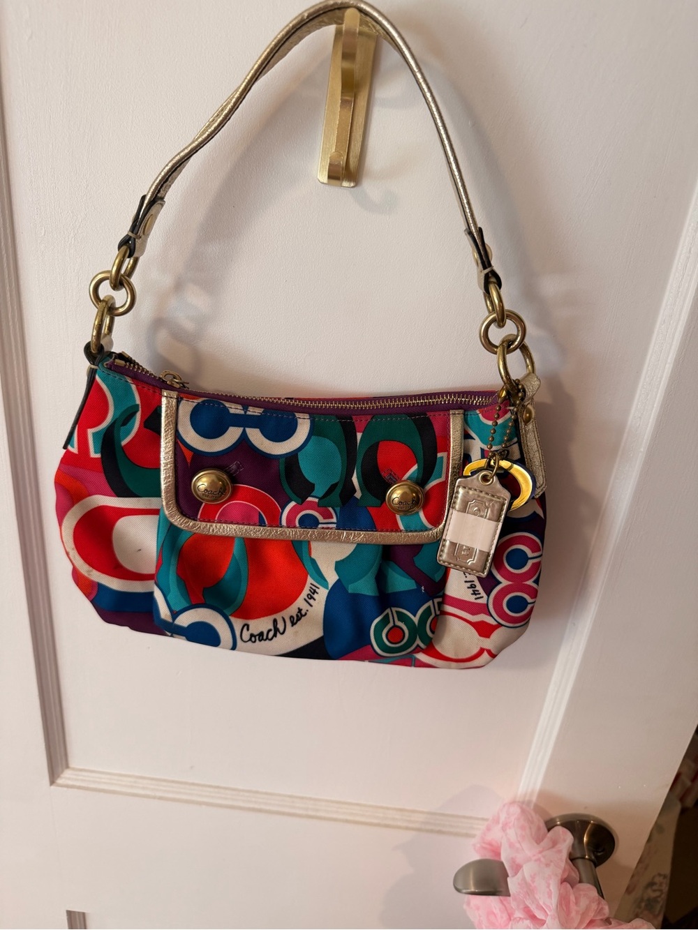 Vintage Coach Retro Shoulder Bag with Gold Trim